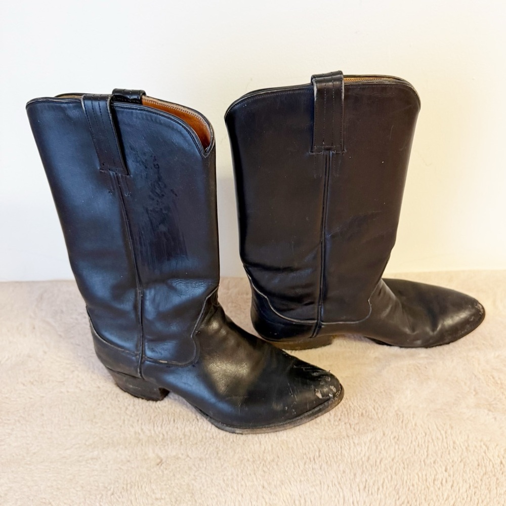 FOLEY Vintage Black Leather Cowboy Boots Size 7.5